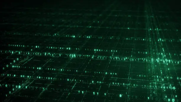 Photo of Green grid of binary digital code abstract IT concept