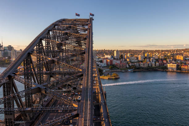 istock The sun is setting on the Sydney Harbour Bridge with the afternoon traffic. 975730608