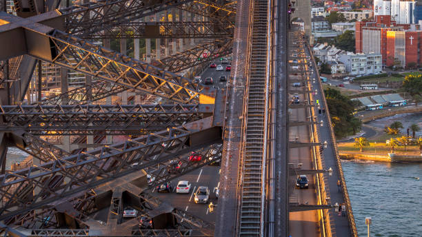 istock The sun is setting on the Sydney Harbour Bridge with the afternoon traffic. 975730716