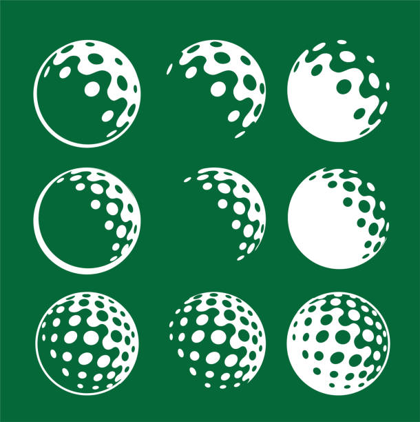 ilustraciones, imágenes clip art, dibujos animados e iconos de stock de pelota de golf blanca gráfico de la insignia de simple icono en fondo verde - golf