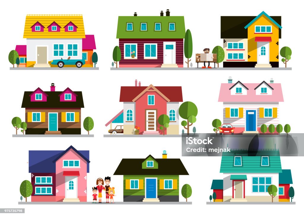 Einfamilienhäuser-Symbole - Lizenzfrei Architektur Vektorgrafik