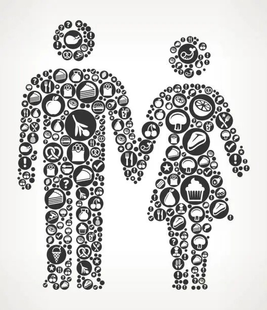 Vector illustration of Couple Holding Hands Food Black and White Icon Background