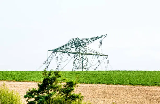 Serious storm damage on a high voltage power line after a strong storm