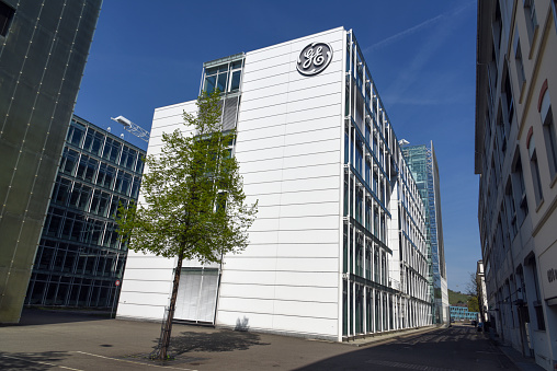 General Electric was founded on April 15, 1892 in Schenectady, New York. GE is active in Switzerland since more than 125 years. The image shows The GE building in Baden (Canton Aargau).