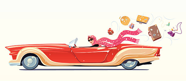 illustrations, cliparts, dessins animés et icônes de fille envoie un cabriolet - voiture décapotable