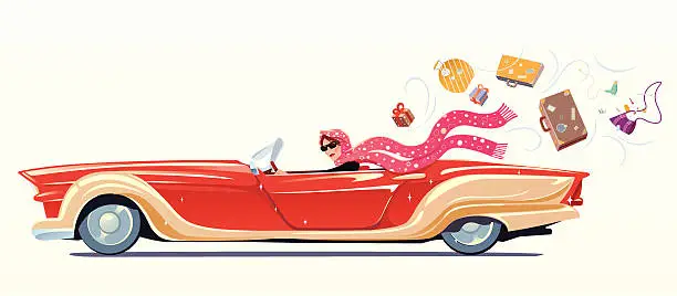 Vector illustration of Girl drives the cabriolet