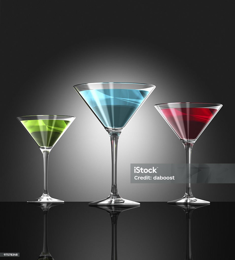 red, green and blue cocktail glasses  Alcohol - Drink Stock Photo