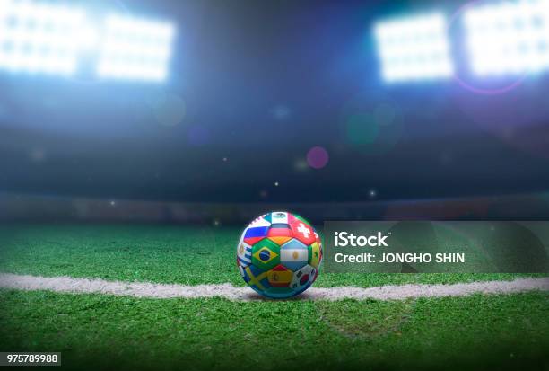 Soccer Ball In The Stadium Stock Photo - Download Image Now - International Soccer Event, Soccer Ball, Soccer