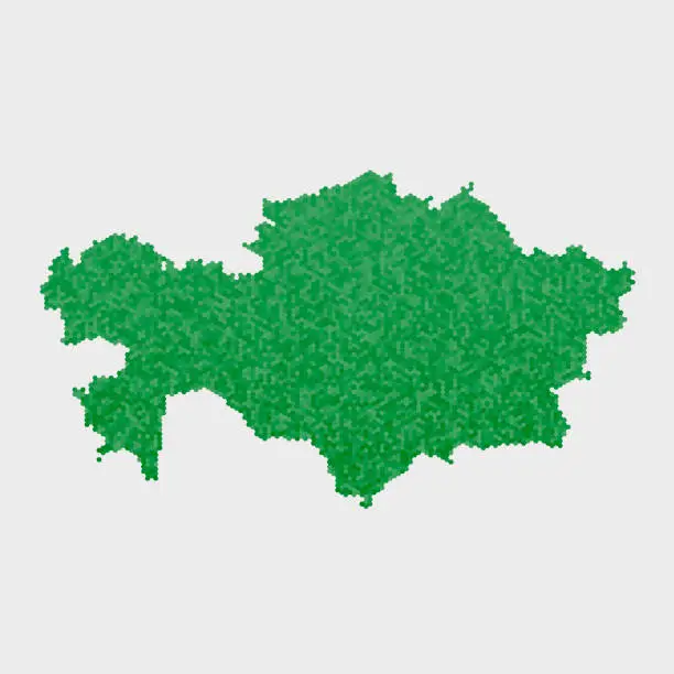 Vector illustration of Kazakhstan Country Map Green Hexagon Pattern