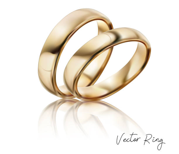 istock Wedding ring of silver, gold metal with diamonds, zircons and gems on transparent background isolated vector illustration for ads, flyers, wed site sale elements design 975799218
