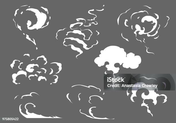 Vector Smoke Set Special Effects Template Cartoon Steam Clouds Puff Mist Fog Watery Vapour Or Dust Explosion 2d Vfx Illustration Clipart Element For Game Print Advertising Menu And Web Design Stock Illustration - Download Image Now