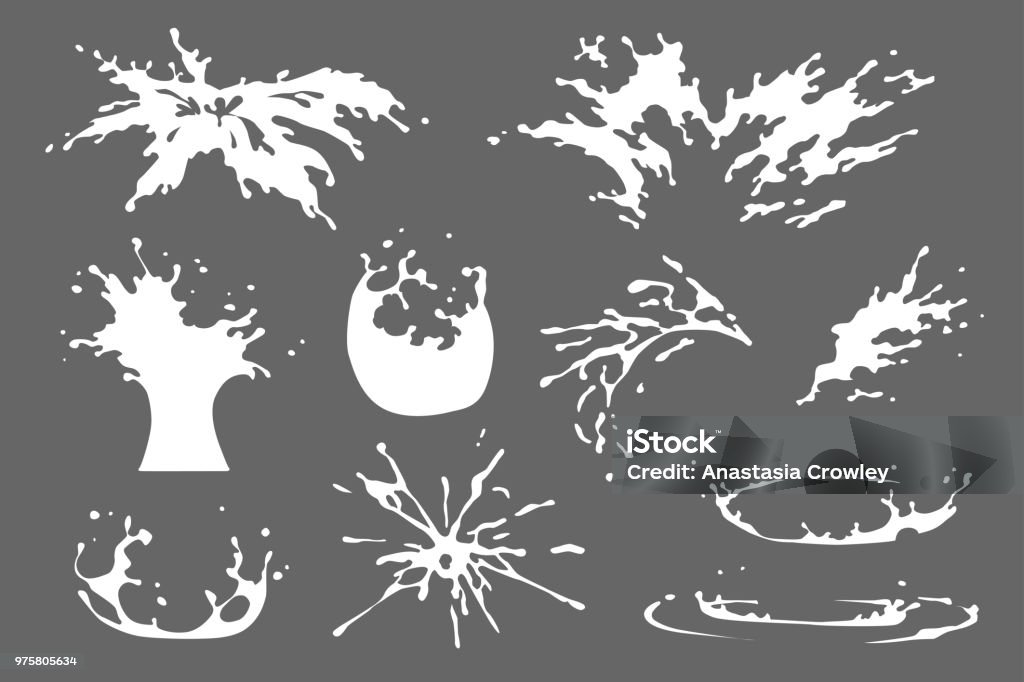 Satz von Wasser, Milch oder Joghurt Splash Clipart, Wassertropfen und Krone vor dem Absturz in die flüssige, isolierten Vektor-Effekte-Design. Sprühen Sie Bewegung, Spritzen Sie, sprengen, Tropf, Feuerwerk 2D VFX Spiel illustration - Lizenzfrei Spritzer Vektorgrafik Satz von Wasser, Milch oder Joghurt Splash Clipart, Wassertropfen und Krone vor dem Absturz in die flüssige, isolierten Vektor-Effekte-Design. Sprühen Sie Bewegung, Spritzen Sie, sprengen, Tropf, Feuerwerk 2D VFX Spiel illustration - Lizenzfrei Spritzer Vektorgrafik