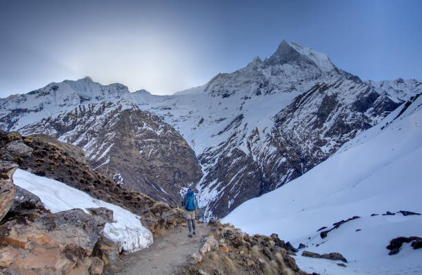 istock Trekker on the way to Annapurna base camp, Nepal 975813232