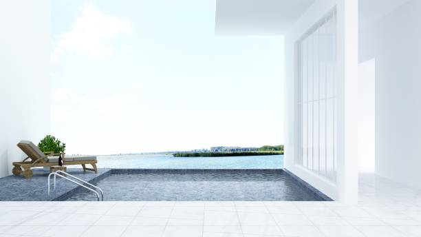 istock Swimming pool hotel relax space interior - 3d rendering nature view background 975813640