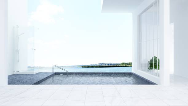 istock Swimming pool hotel relax space interior - 3d rendering nature view background 975813756
