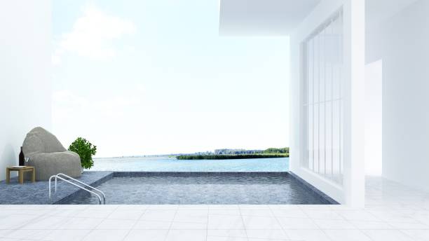 istock Swimming pool hotel relax space interior - 3d rendering nature view background 975813760