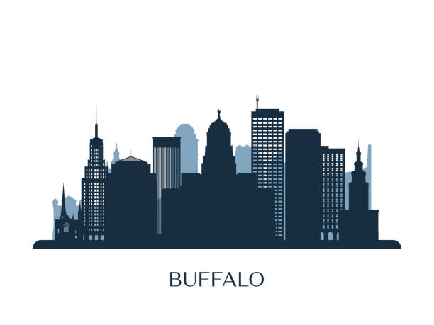 cakrawala kerbau, siluet monokrom. ilustrasi vektor. - buffalo new york new york ilustrasi stok