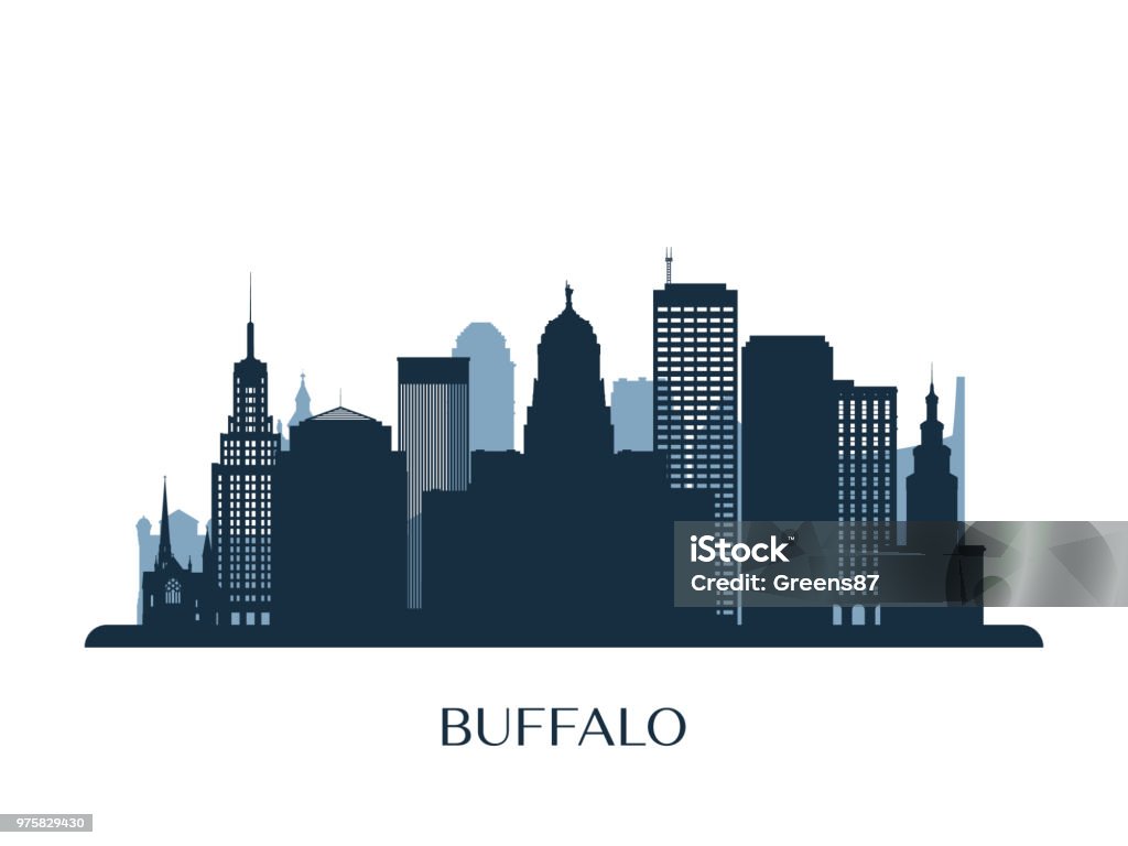 Buffalo skyline, monochrome silhouette. Vector illustration. Buffalo - New York State stock vector