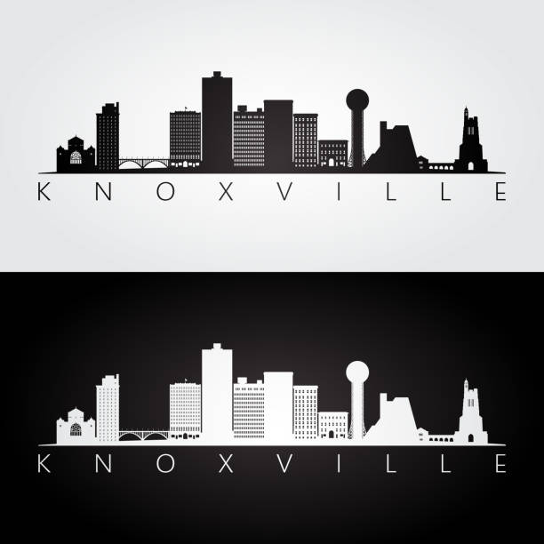 Knoxville, USA skyline and landmarks silhouette, black and white design, vector illustration. Knoxville, USA skyline and landmarks silhouette, black and white design, vector illustration. tennessee stock illustrations