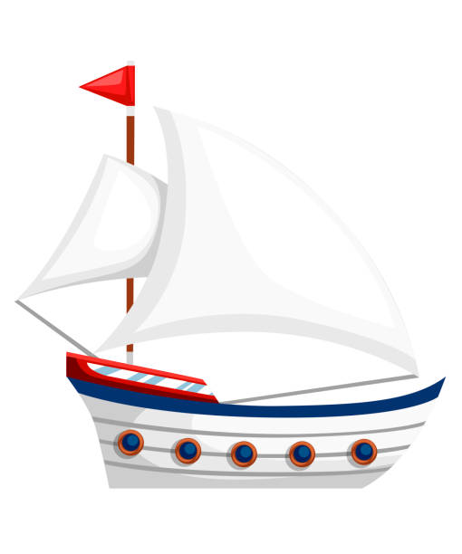 istock Small sailing ship. Classic ship design. Cruise concept. Summer travel concept. Yachting sport. Flat vector illustration isolated on white background 975851486