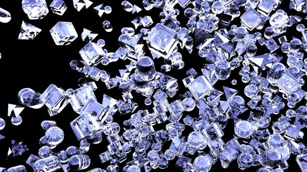 istock Ice abstract geometric figures flying in slow motion. 3D rendering 975866920