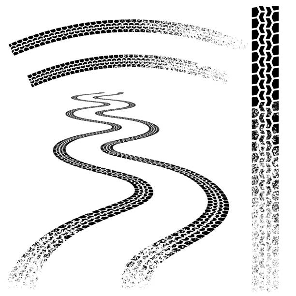 Black grunge tire tracks Collection of grunge dirt car tire tracks motorcycle designs stock illustrations
