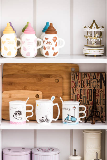 istock Big White Mugs with Spoons and Bicycle, Motorcycle and Camera Design 975888454