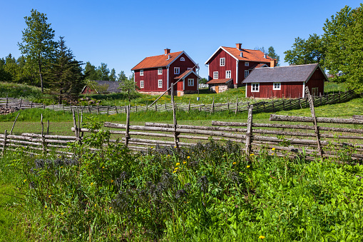 Old rural farm on a hill in the countryside
