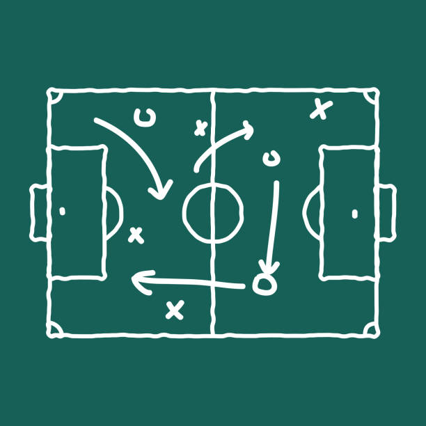 illustrazioni stock, clip art, cartoni animati e icone di tendenza di strategia di gioco di calcio coaching lavagna e schema di gesso - american football football blackboard play