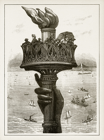 Beautifully Illustrated Antique Engraved Victorian Illustration of Statue of Liberty Victorian Engraving, 1878. Source: Original edition from my own archives. Copyright has expired on this artwork. Digitally restored.