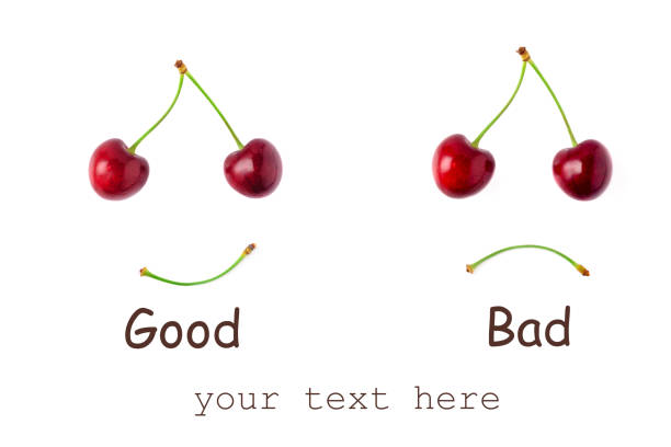 Two red cherries on a white background. The concept of joy and sorrow