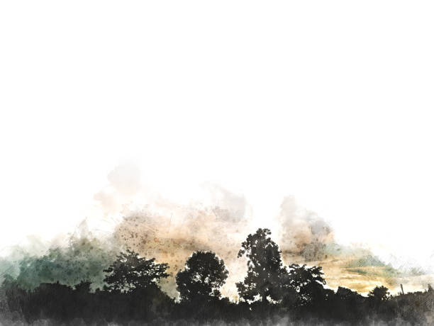 istock Beautiful tree silhouette landscape on sky background. 975954640