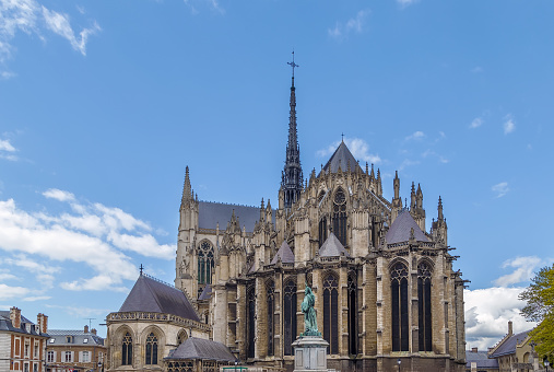 Amiens Cathedral is a Roman Catholic cathedral, France. The cathedral was built between 1220 and c.1270. View from apse