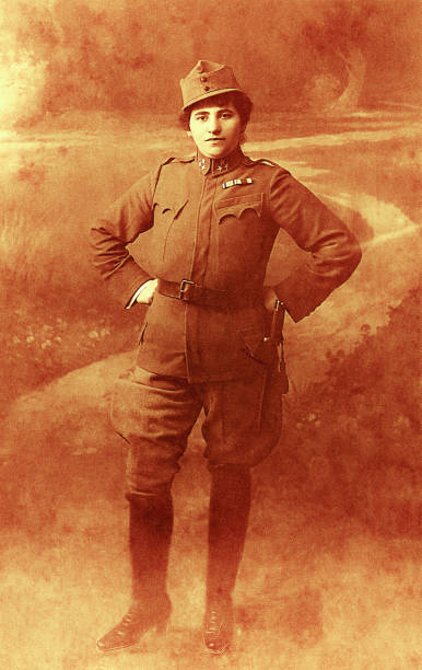 istock Vintage woman dressed as a soldier 975980370
