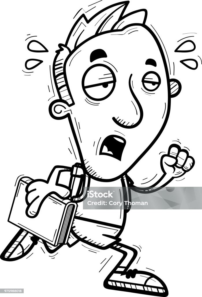Exhausted Cartoon Man Student Stock Illustration - Download Image Now -  Backpack, Book, Cartoon - iStock