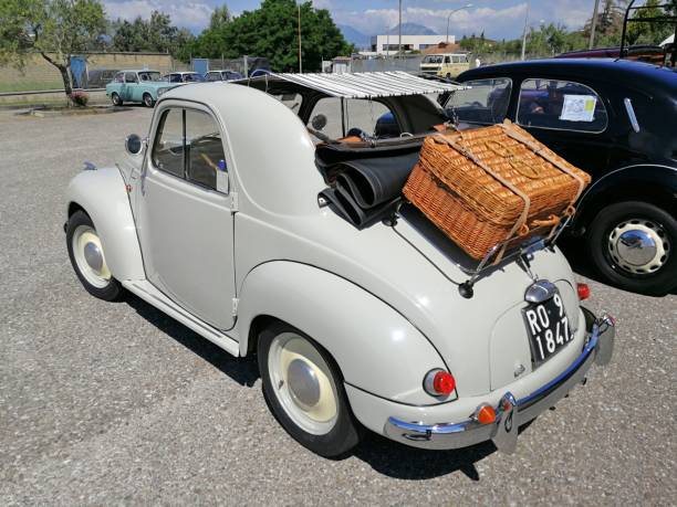 Benevento - Fiat Topolino 500 convertible Benevento, Campania, Italy - 9 June 2018: Fiat Topolino 500 cabrio at the meeting point to take part in the eighth edition "Streghe al Volante", the national A.S.I. valid for the Marco Polo Trophy fiat 500 topolino stock pictures, royalty-free photos & images
