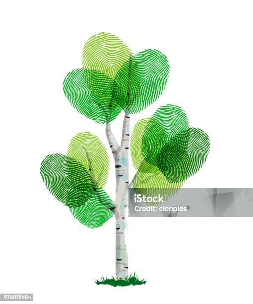 Green Finger Print Tree For Nature Help Stock Illustration - Download Image Now - Fingerprint, Green Color, Nature