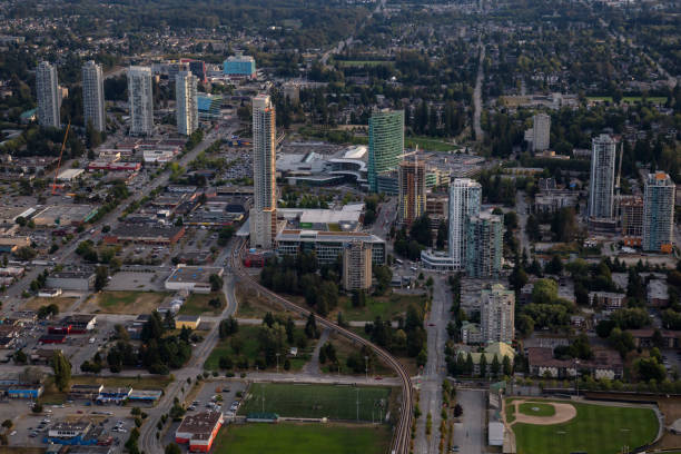 Surrey Central Aerial Aerial view of Surrey Central in Greater Vancouver, British Columbia, Canada. surrey british columbia stock pictures, royalty-free photos & images
