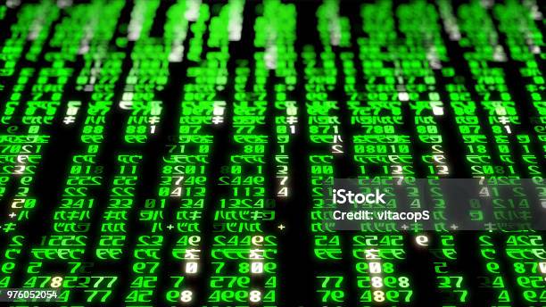 Matrix Monospace Code 3d Rendering Of Abstract Blocks Of Matrix Code Located In The Virtual ...