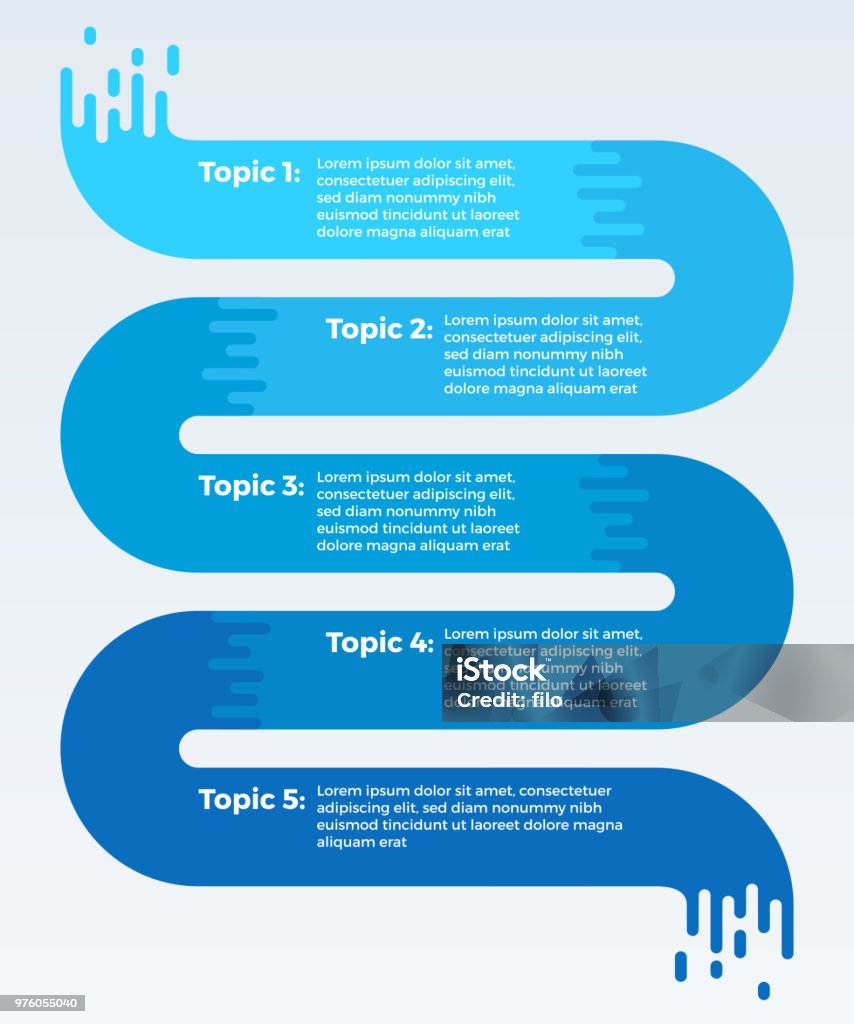 Flowing Five Item Data Infographic Flowing five item data timeline infographic. Infographic stock vector