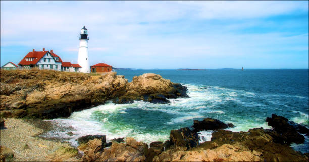 faro portland - lighthouse maine portland maine scenics foto e immagini stock