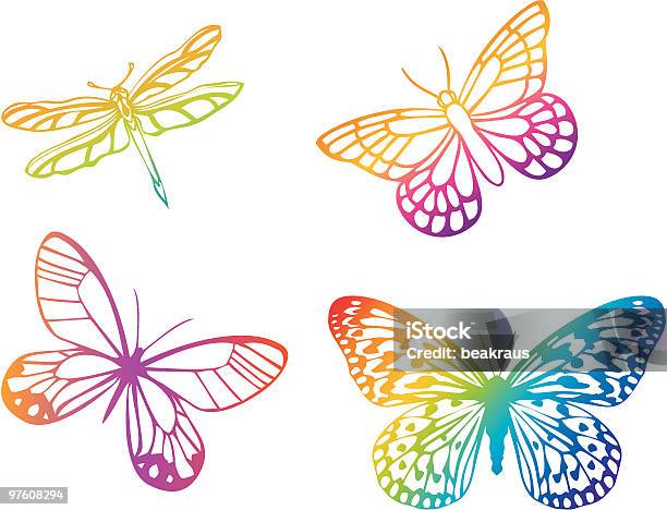 Красочные Бабочки — стоковая векторная графика и другие изображения на тему Бабочка - Бабочка, Без людей, Векторная графика