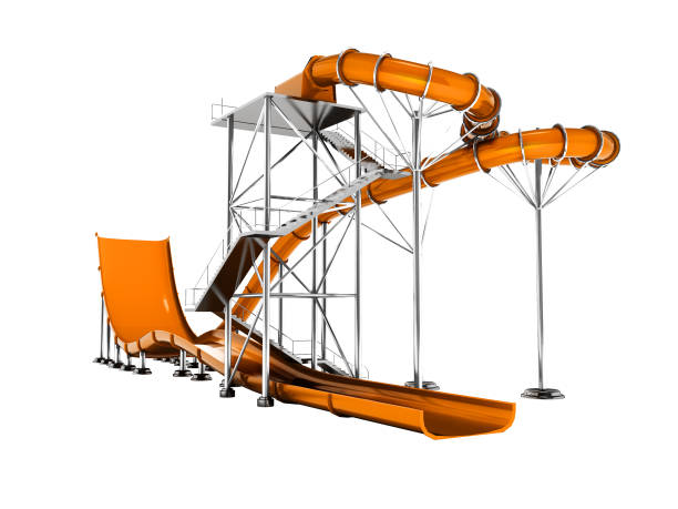 istock Modern orange water attraction on the beach isolated 3d render on white background no shadow 976158060