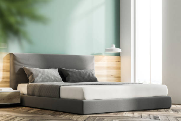 istock Green bedroom interior, side view close up 976187782