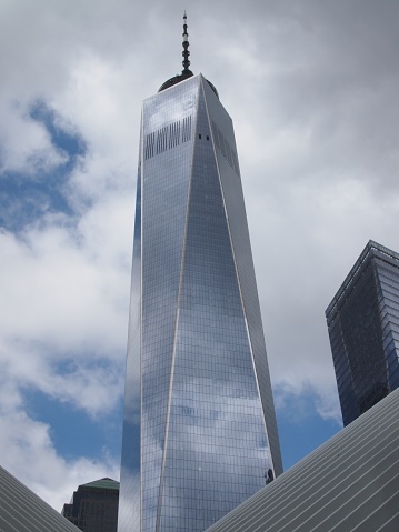 Freedom Tower, World Trade Center One shot from Westfield, partially cloudy sky