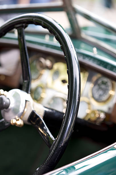 istock Steering wheel and dashboard of vintage car 97623745