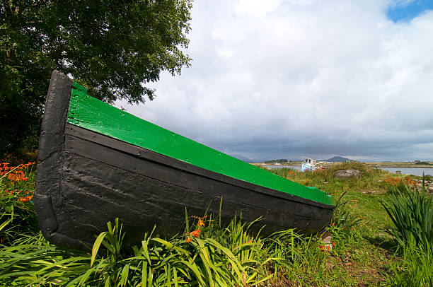 Fishing boat on the dry in Connemara stock photo