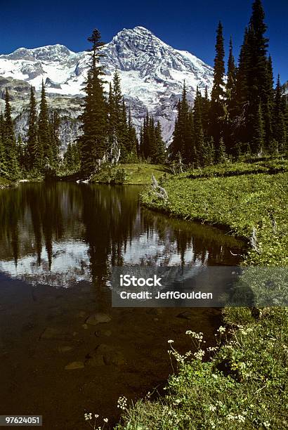 Mirror Lake And Mount Rainier Stock Photo - Download Image Now - Beauty In Nature, Color Image, Dramatic Landscape