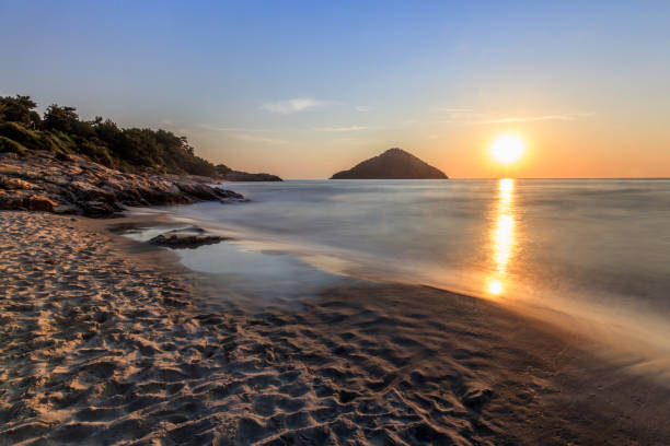Paradise beach at sunrise. Thassos island Greece