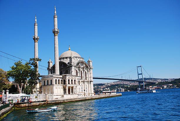 Ortakoy Mosque and Bosphorus bridge stock photo